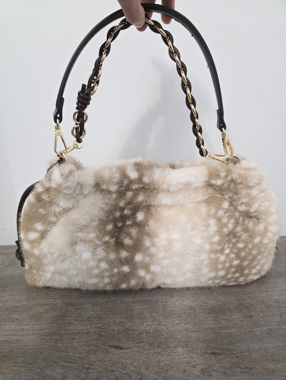 Viral BCBG generation Fawn Print Faux Fur Shoulder Bag New